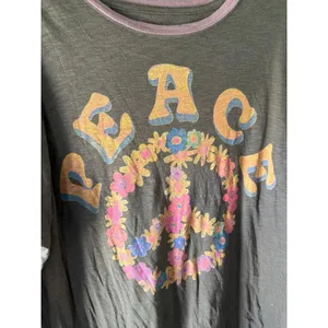 Natural Life oversized ringer graphic tee with a floral peace women's L thumbnail 2