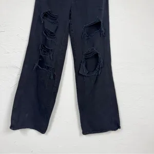 Pacsun Black Distressed Baggy Jeans Womens 25 Button Fly Casual Wide Leg Denim thumbnail 3