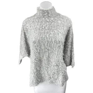 Stradivarius Gray Dolman Half Sleeve Fuzzy Eyelash Knit Zip Sweater Top Size S thumbnail 2