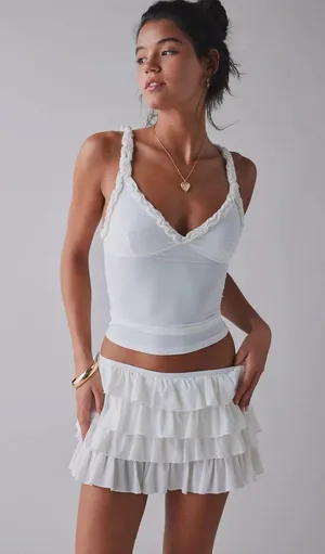 Urban Outfitters Out From Under Cammy Ruffle Trim Micro Skort White NWT Size XS MSRP $45 thumbnail 4