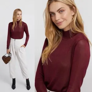 Rebecca Minkoff Adele Mock Neck Sweater Burgundy Glitter Mesh Long Sleeve Top S thumbnail 2