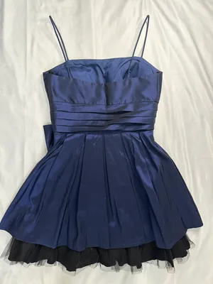 Fiesta Solid Straight Ruched Satin/Mesh Homecoming Dress - Blue/Black - M thumbnail 11