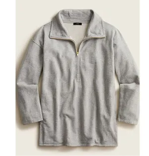 J.Crew University Terry Long Half-Zip Tunic Sweatshirt Heather Grey Cozy Chic thumbnail 3