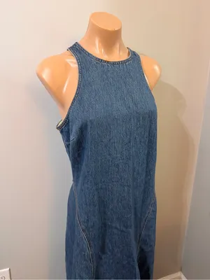 Future Collective Denim A Line Midi Dress 10 Medium Wash Blue Jean Racerback thumbnail 4