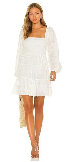 Revolve L*SPACE Winslet Dress Size Large Ivory Smocked Long Sleeve Boho thumbnail 1