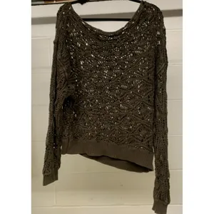 NEW Free People Bittersweet Brown Off Shoulder Crochet Sweater Open Knit - Large thumbnail 3