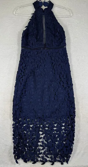 Bardot Navy Blue Floral Lace Halter Neck Sheath Dress Size 4 XS 36386DB thumbnail 1