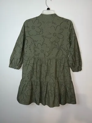 ZARA Olive Eyelet Tiered Mini Dress thumbnail 4