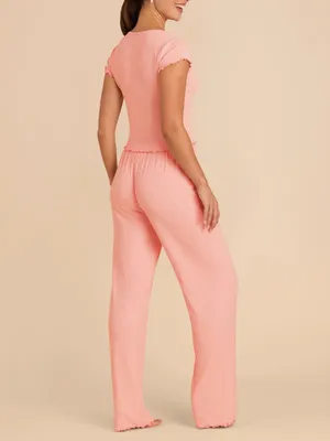 Birdy Grey Pink Ribbed Short Sleeve Pajama Set thumbnail 6