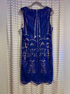ABS by Allen Schwartz | Blue Art Deco Cocktail Dress, size 10 thumbnail 4