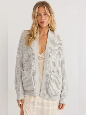 American Eagle Outfitters Open-Front Chunky Knit Cardigan Light Blue Size Small thumbnail 9
