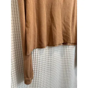 American Eagle Cropped Long Sleeve Henley Thermal Brown Crop Top Large thumbnail 4