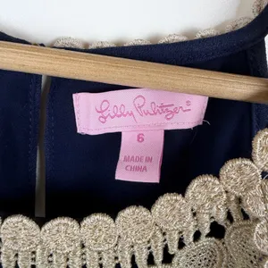 Lilly Pulitzer Pearl Soft Shift Dress Size 6 Navy Gold Metallic Classic Preppy thumbnail 6