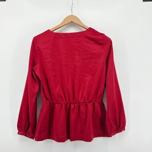 J. Crew Red Faux Wrap Blouse‎ Peplum Long Sleeve Top Small Holiday Career Office thumbnail 5