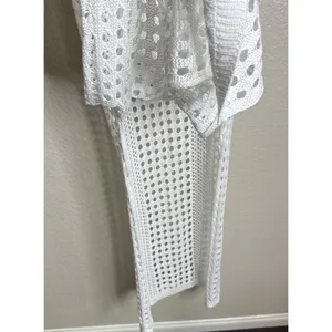 Zaful Womens XL White Crochet Cowl Neck Cover Up Maxi Dress‎ High Slit Beach thumbnail 5