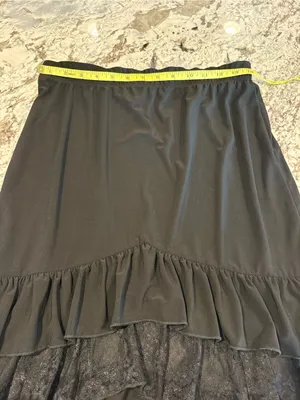 Susan Lawrence Black Lace Ruffle Midi Skirt Small Made in USA thumbnail 5