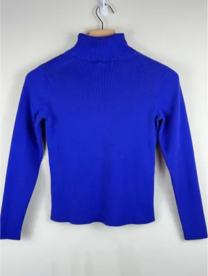 Lauren Ralph Lauren Cobalt Blue Ribbed Cotton Turtleneck Sweater RL Logo XS/S thumbnail 5