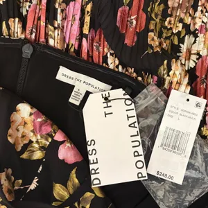 NWT!! DRESS THE POPULATION Libby Floral‎ Tiered Mini Dress Strapless Black Large thumbnail 11