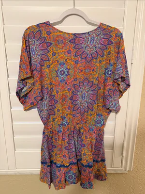 Luli Fama Orange Multi Paisley V-Neck Tunic thumbnail 4