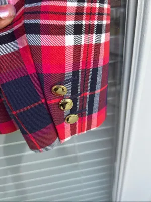 Trina Turk Plaid Blazer Red Muli Size 6 thumbnail 8