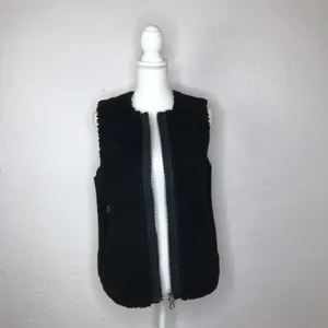 Madewell Women's Black Sherpa Faux Fur Zip Sleeveless Vest Size‎ Small thumbnail 4