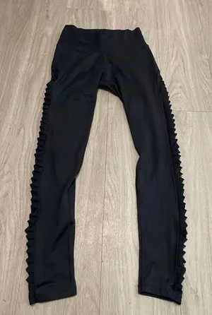 aerie Black Leggings with Side Ruffle Trim thumbnail 1