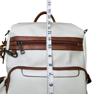 Convertible Backpack Shoulder Bag‎ Satchel Purse White Brown Vegan Leather thumbnail 7