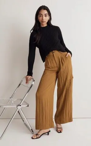 Madewell Sz 12 Olive Green Harlow Wide Leg High Rise Viscose Cargo Pants solid thumbnail 1