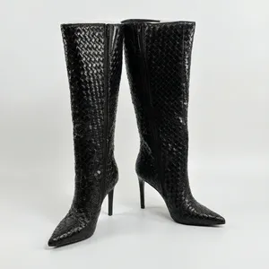 INC International Concepts Size-9.5M Black Woven High Stiletto Boots Pointed Toe thumbnail 4