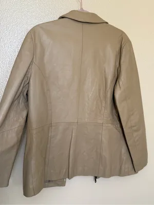 Vintage Victoria Genuine Leather Jacket M Taupe Minimalist Y2K Zip Quiet Luxury thumbnail 8
