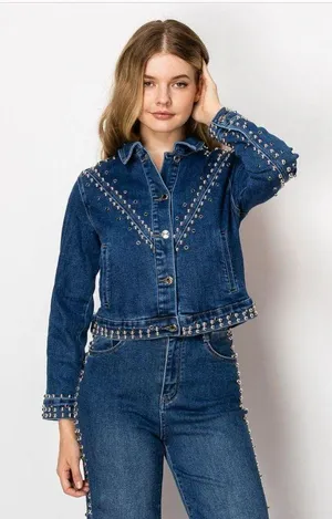 Studded Blue Denim Jacket and Jeans Set Size L thumbnail 3