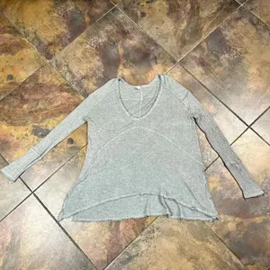 Free People Waffle Knit Thermal Distressed Drippy Asymmetrical Long Sleeve Top S thumbnail 6