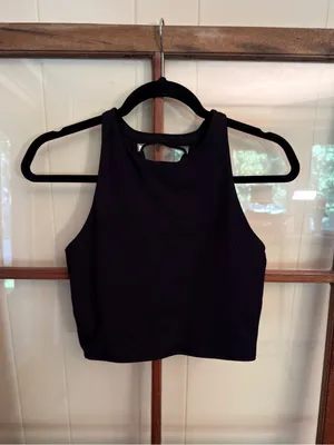Alo Yoga Black High Neck Lace-Up Back Sports Bra Athleisure Crop Top Size Medium thumbnail 3