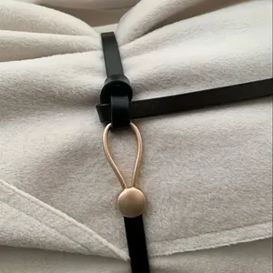 Black Trendy Knotted Skinny Thin Belt For Women Classic Solid Color Faux Leather thumbnail 13