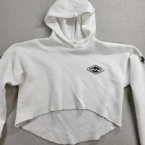 Billabong Windy Palms Womens Sweatshirt Size M White DIY Raw Cut Hem Crop Hoodie thumbnail 4
