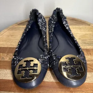 TORY BURCH Serena Reva Rare Navy White Boucle Tweed Ballet Flat Sz 8.5 $225‎ thumbnail 12