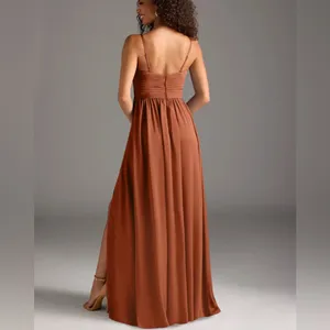 Azazie Alia bridesmaid gown NWT A6 Cedar Rose A-line Pleated Stretch Satin Dress thumbnail 4