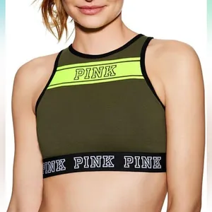 PINK Victoria’s Secret Olive Green Logo Reverse Racerback Bra Top thumbnail 1