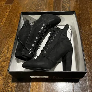 Lulu's Soraka Black Lace-Up Heel Ankle Boots thumbnail 1