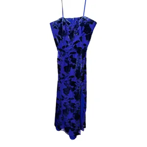 Hutch Strapless Midi Dress Blue Floral Velvet Burnout Slit Sweetheart NEW thumbnail 3