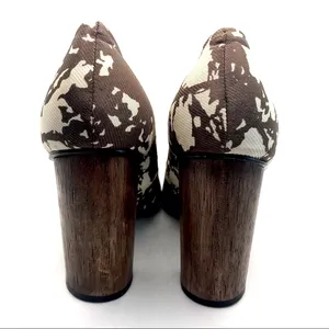 Tory Burch Brown & Cream Fabric "Bria" Stacked Heel Pumps (5m) thumbnail 9