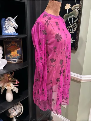Free People Cecelia Sheer Embroidered Mini Dress – Fuchsia – Size XS thumbnail 3