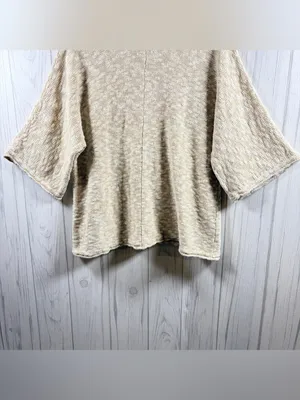 JM COLLECTION Oversized Beige Marled Knit Cardigan 1/2 Sleeve Boho Metallic, XL thumbnail 8