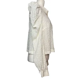 Maeve Anthropologie M White Gingham Seersucker Button-Front Long Puff Sleeve thumbnail 6