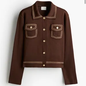H&M Women's Brown Button-Front Jacket with Contrast Stitching thumbnail 1
