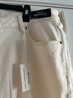 Abercrombie & Fitch Curve Love High Rise Boot Cut Jeans Size 30‎ Cream Color thumbnail 4