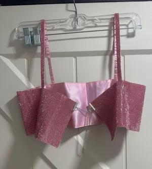 Rhinestone crop top pink thumbnail 3