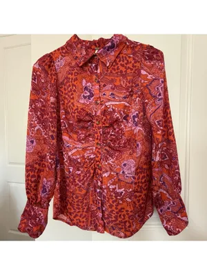 Free People Bianca S Small Button Up Top Red Orange Animal & Floral Print Boho thumbnail 15