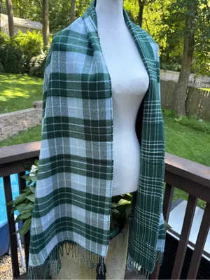 J.CREW Women's Green Gray Plaid Fringe Knit Acrylic Wrap Scarf thumbnail 3