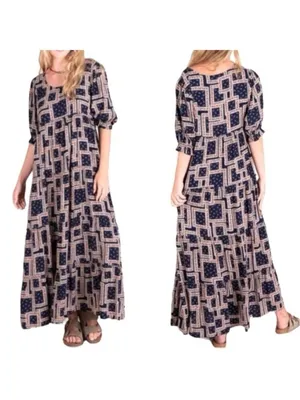 Natural Life Collette Tiered Maxi Dress Navy Scarf Print Size XS Beachy Boho thumbnail 2